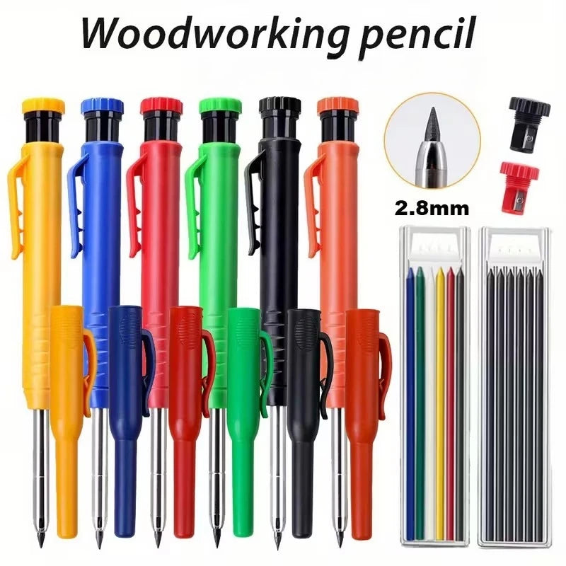 3-Color Carpenter Pencil Set with Sharpener & Refills