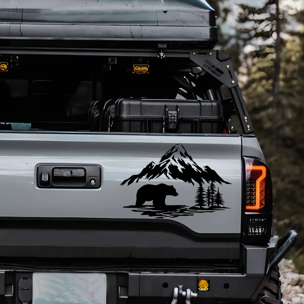 Bear and Forest Adventure Vinyl Car Decal, S, M or L