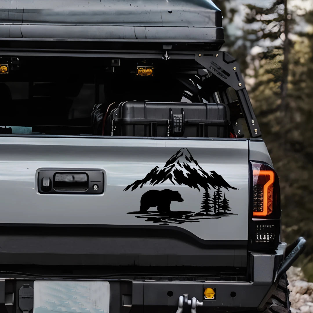 Bear and Forest Adventure Vinyl Car Decal, S, M or L