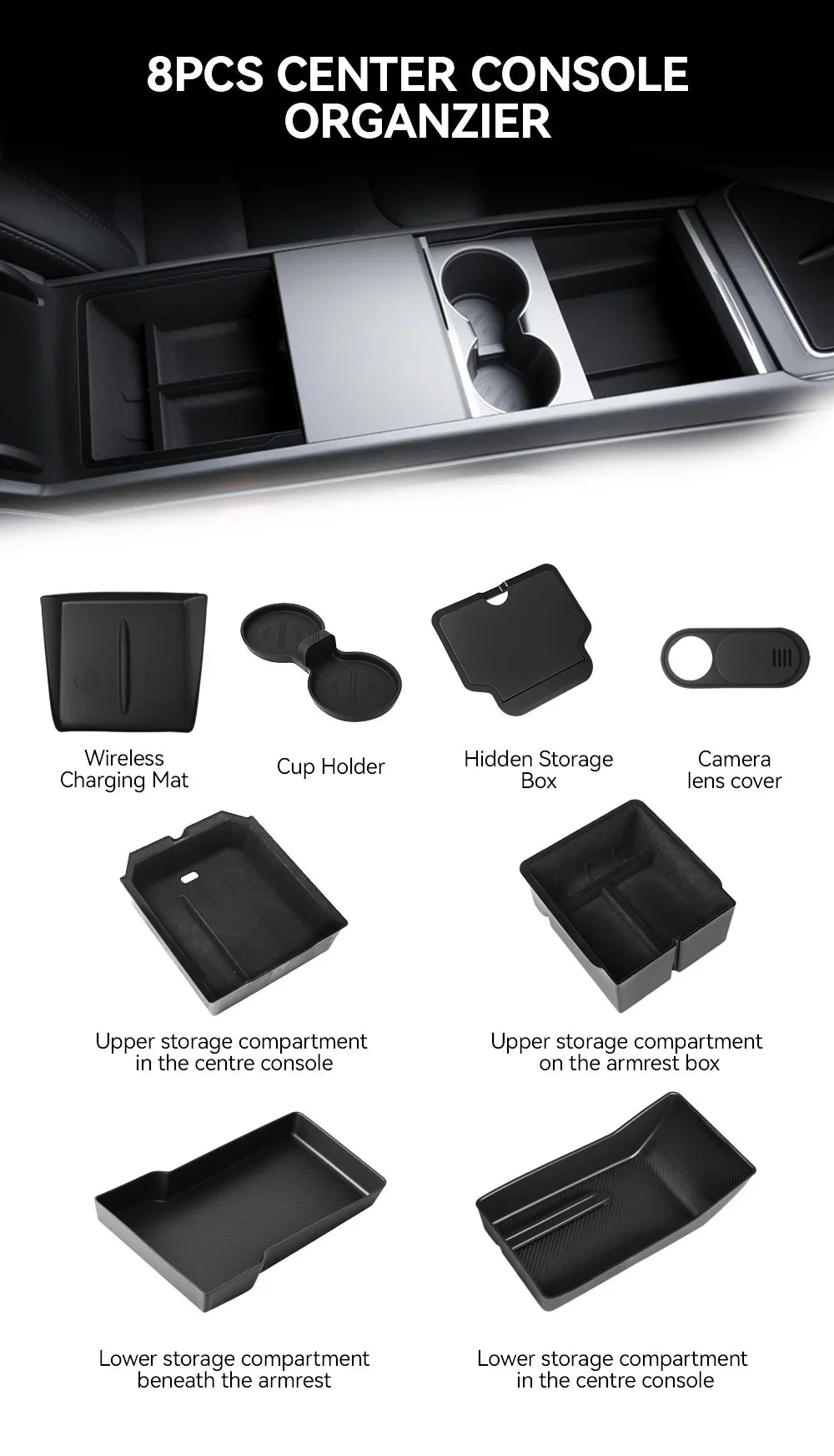 Center Console Hidden Storage Box for Tesla Model 3 and Model Y