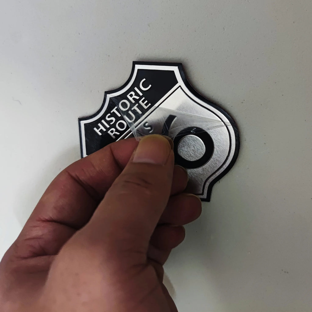 Aluminum Retro Route 66 Sticker for Car Trunk, Fender and Motorcycle