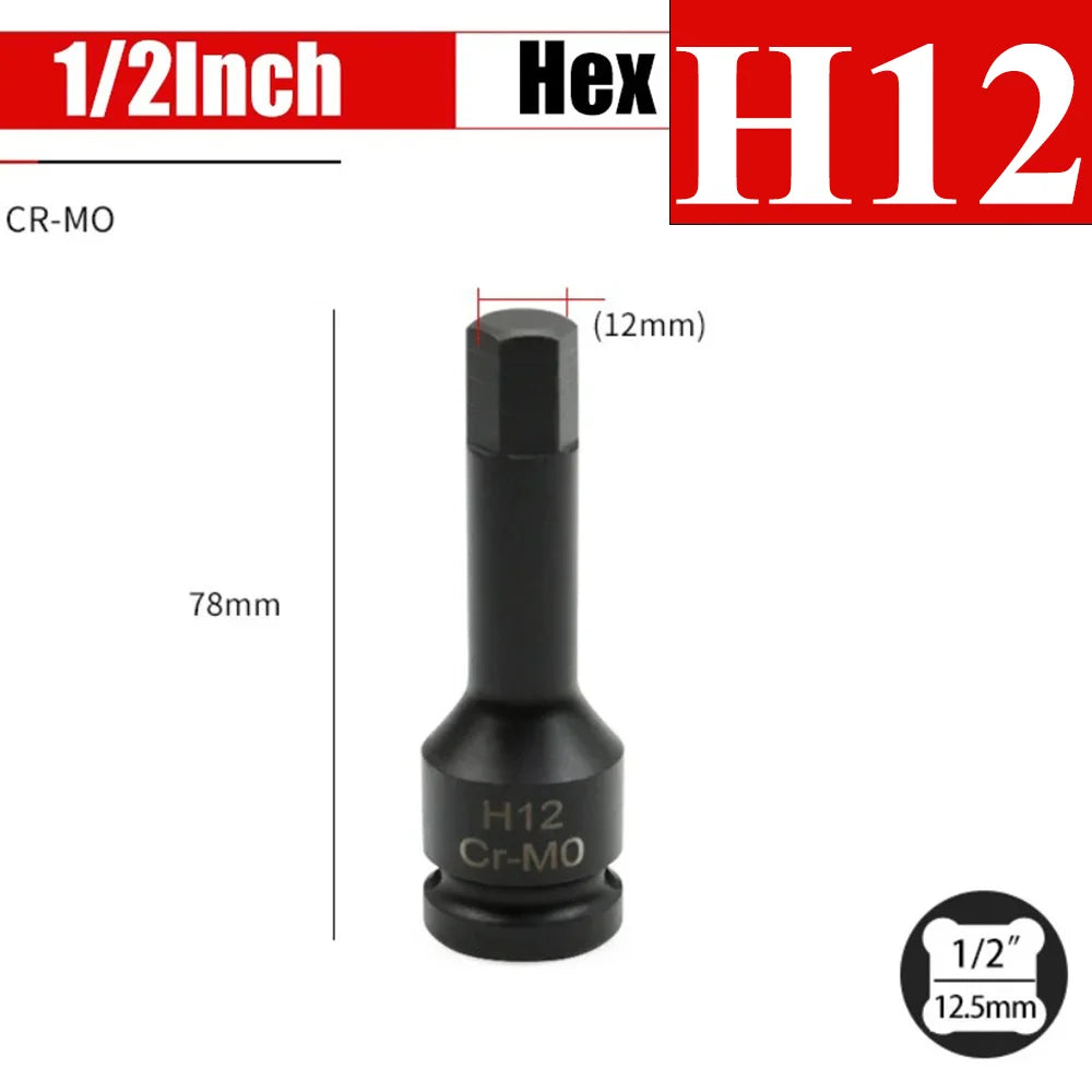 1/2 Inch Impact Hex Bit Socket Set H4-H22 Allen Bit Sockets for Car Bike Repair