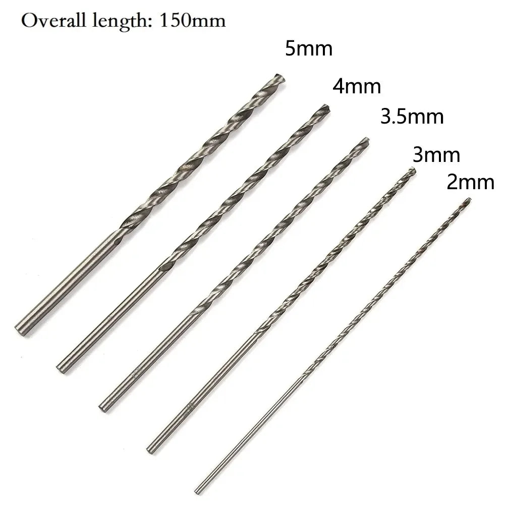 5Pcs Extra Long HSS Drill Bit Set 150mm Length 2mm 3mm 3.5mm 4mm 5mm Twist Drill Bits for Wood Aluminum Plastic