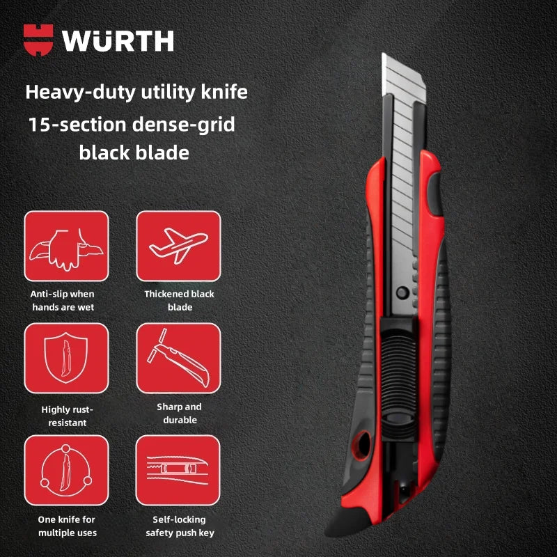 Original Wurth Utility Knife Heavy Duty Box Cutter Retractable Razor Knife Industrial Hand Tool