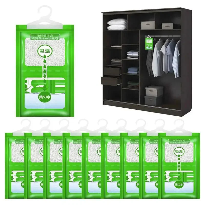 Hanging moisture absorber bags, 10 pack wardrobe and closet dehumidifier
