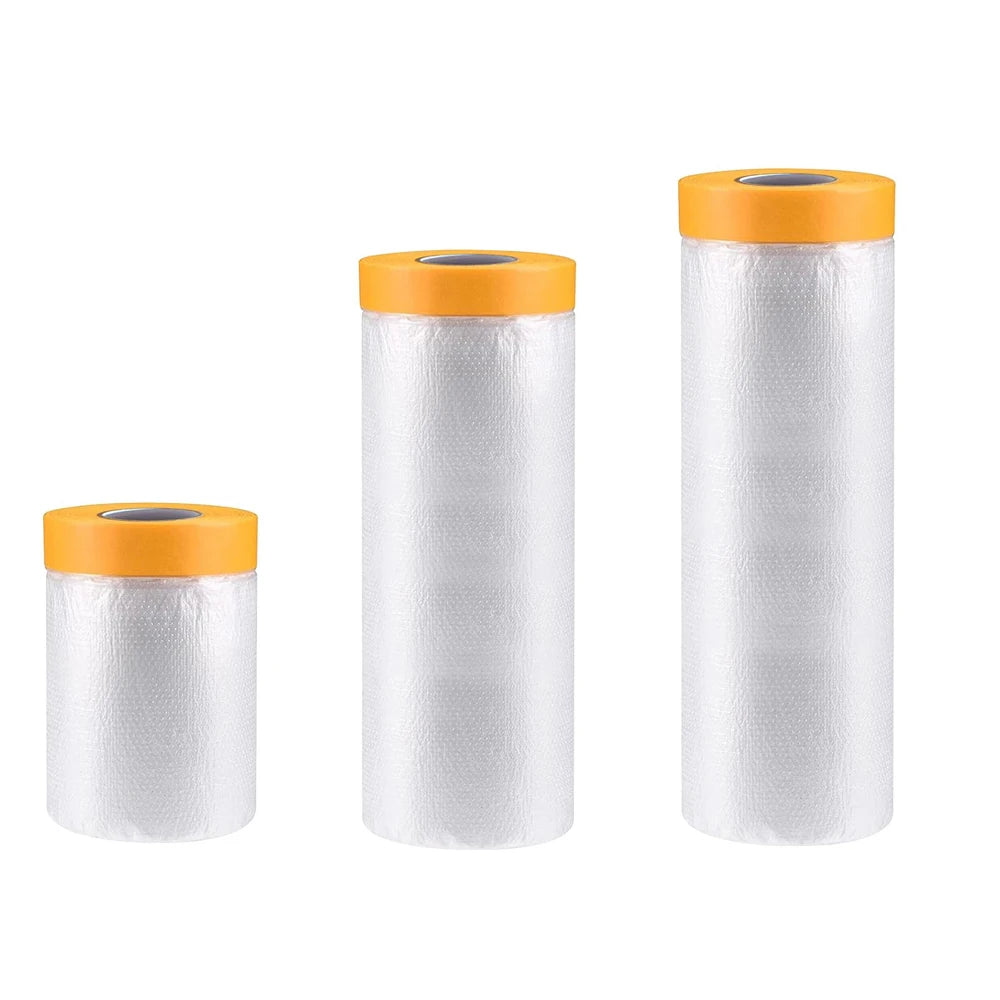 Tape and Drape, Pre-Taped Masking Film, Paint Adhesive Protective Film Roll for Covering Skirting, Frames, Cars and Auto Body