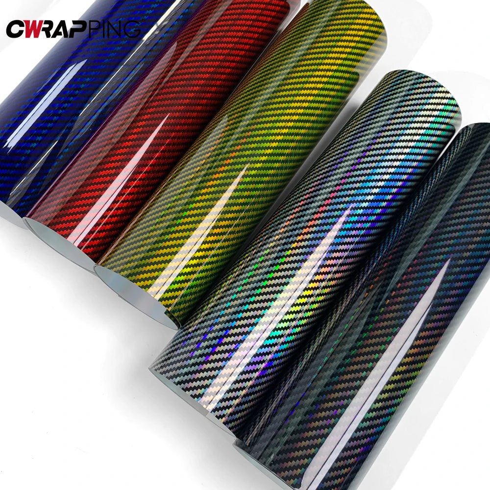 Laser Rainbow Carbon Fiber Car Vinyl Wrap - Bubble-Free Waterproof