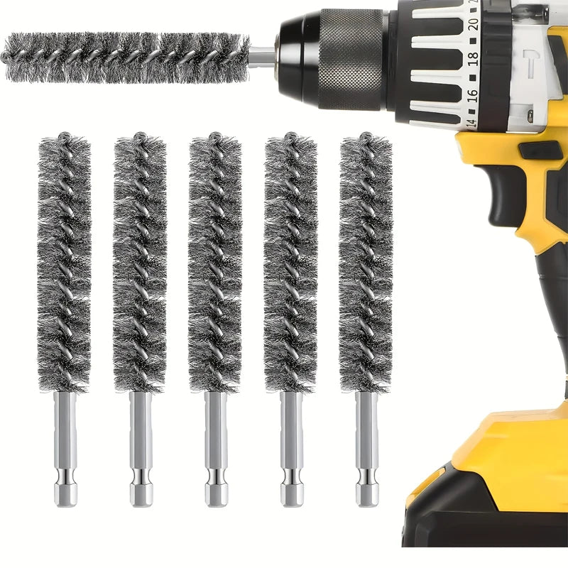 5-Piece Hex Shank Steel Wire Brushes for Drill