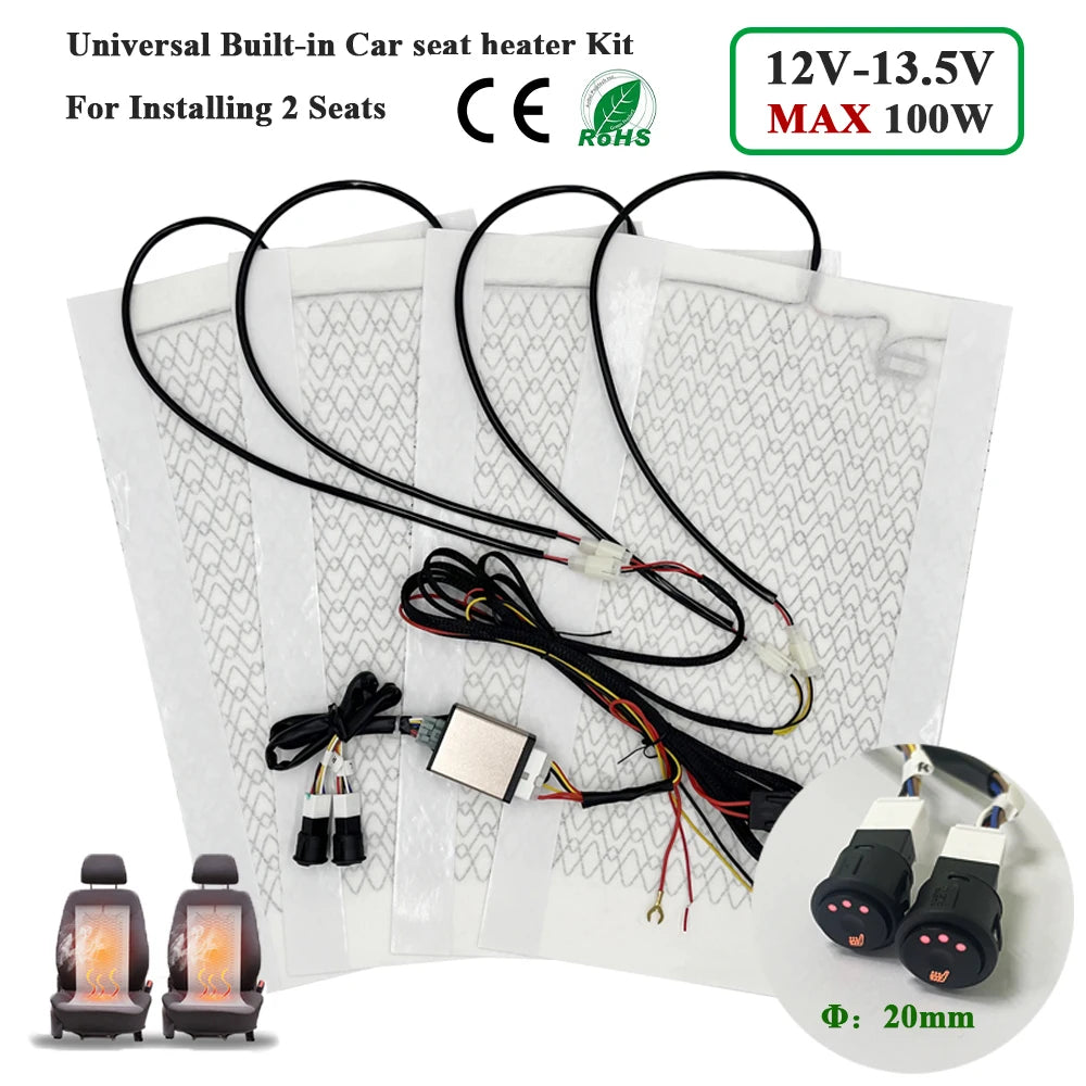 Universal 12V Carbon Fiber Seat Heater Kit for 2 Seats