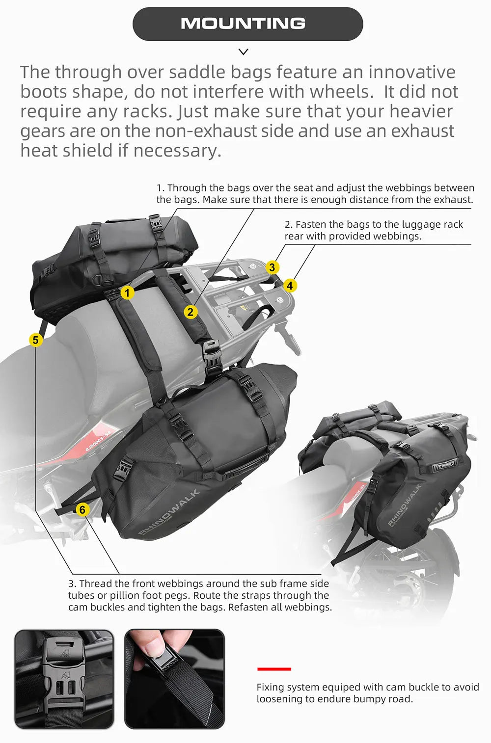 Rhinowalk Waterproof Motorcycle Pannier Bags 18-48L, Pair - image 13