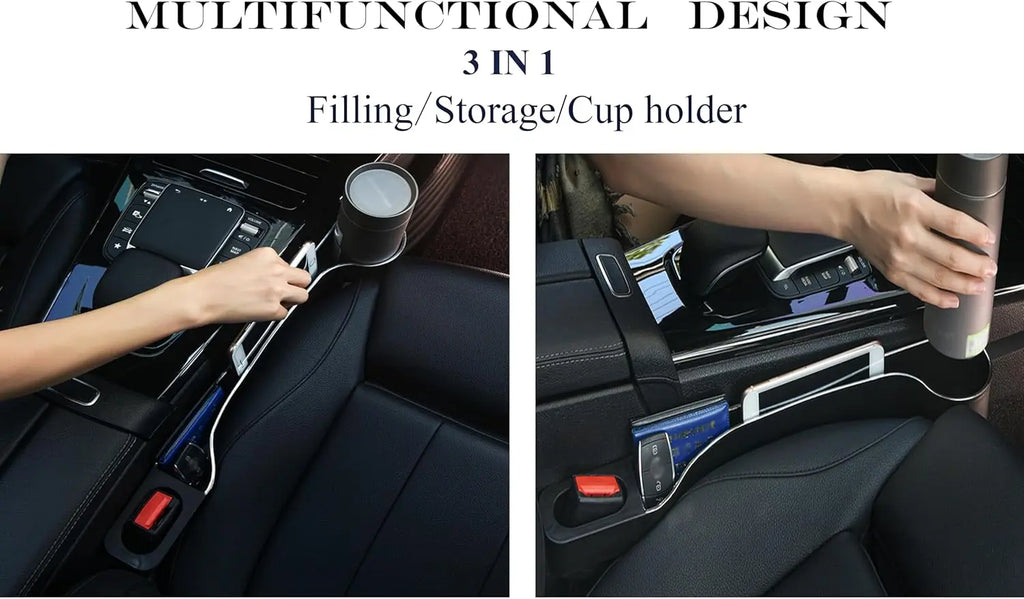 Car Side Seat Gap Filler Organizer with Cup Holder and Phone Holder Upgrade