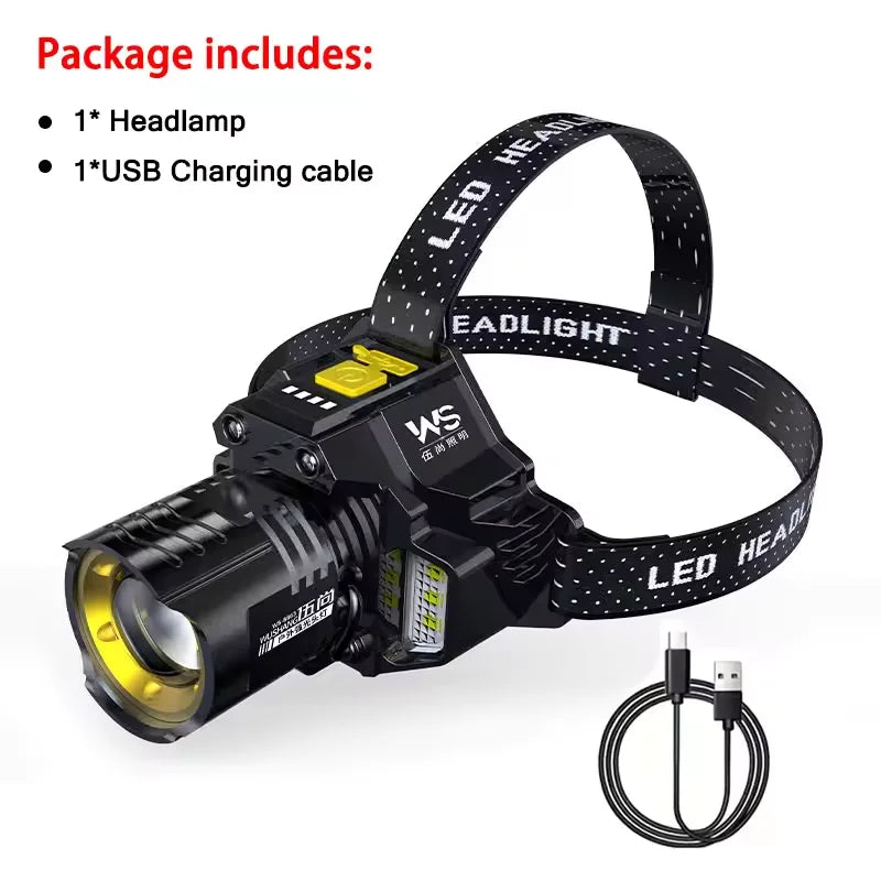 Powerful LED Headlamp with Motion Sensor, 18650 Rechargeable COB Headlight