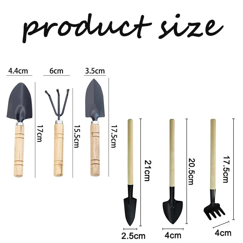 3Pcs/Set Mini Gardening Tools Set | Portable Shovel & Rake Kit with Wooden Handles for Indoor Planting, Soil Loosening