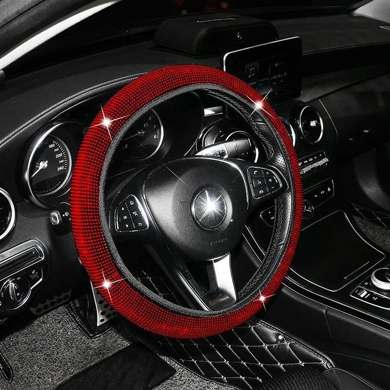 Fashion Crystal Car Steering Wheel Cover 38cm Breathable Anti Slip PU Rhinestone Car Decoration Diamond Car Accessories
