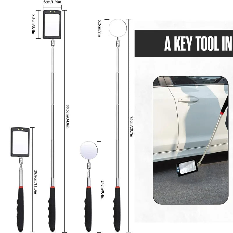 Telescopic Magnetic Pickup Tool Portable Extendable Magnet Wand With Inspection Mirror 360° Rotation for Car Maintenance 1-5pcs