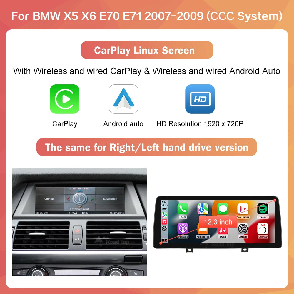 RoadTop 10.25" Wireless CarPlay & Android Auto BMW X5/X6 2007-2013 - image 9