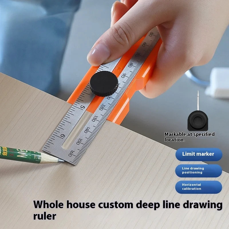Multi-Angle Woodworking Ruler with Depth Gauge - Adjustable Protractor