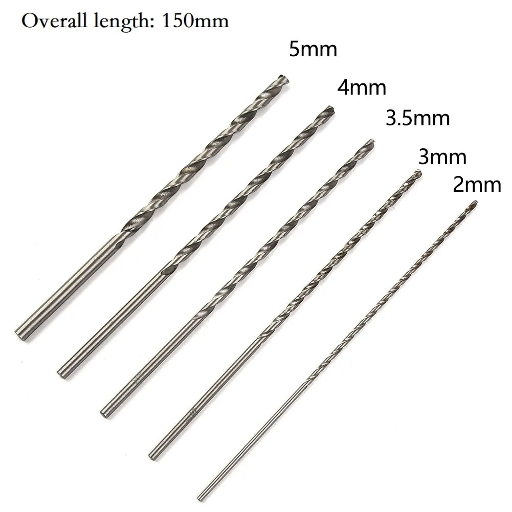 5Pcs Extra Long HSS High Speed Steel 150mm Drill Bit Set 2mm/3mm,3.5mm,4mm,5mm Bits For Wood, Aluminum, Plastic