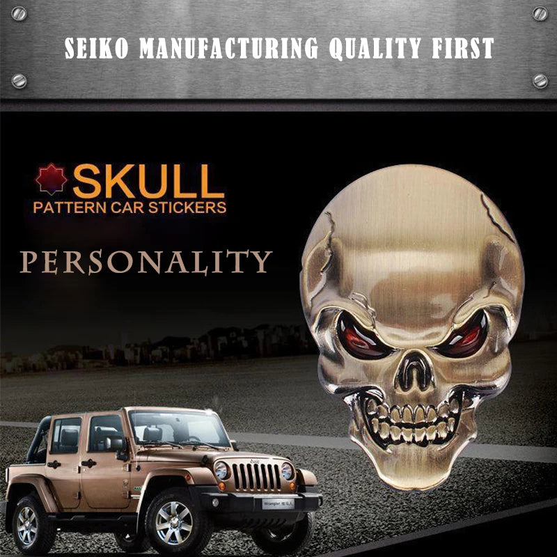 3D Metal Skull Car Sticker, Decorative Body Decal - view 2