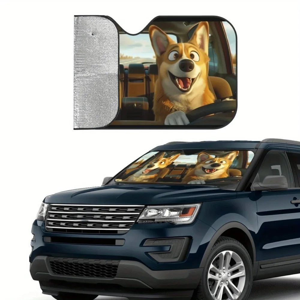 Foldable Windshield Sun Shade with Fun Animal Prints, 55 x 30 in