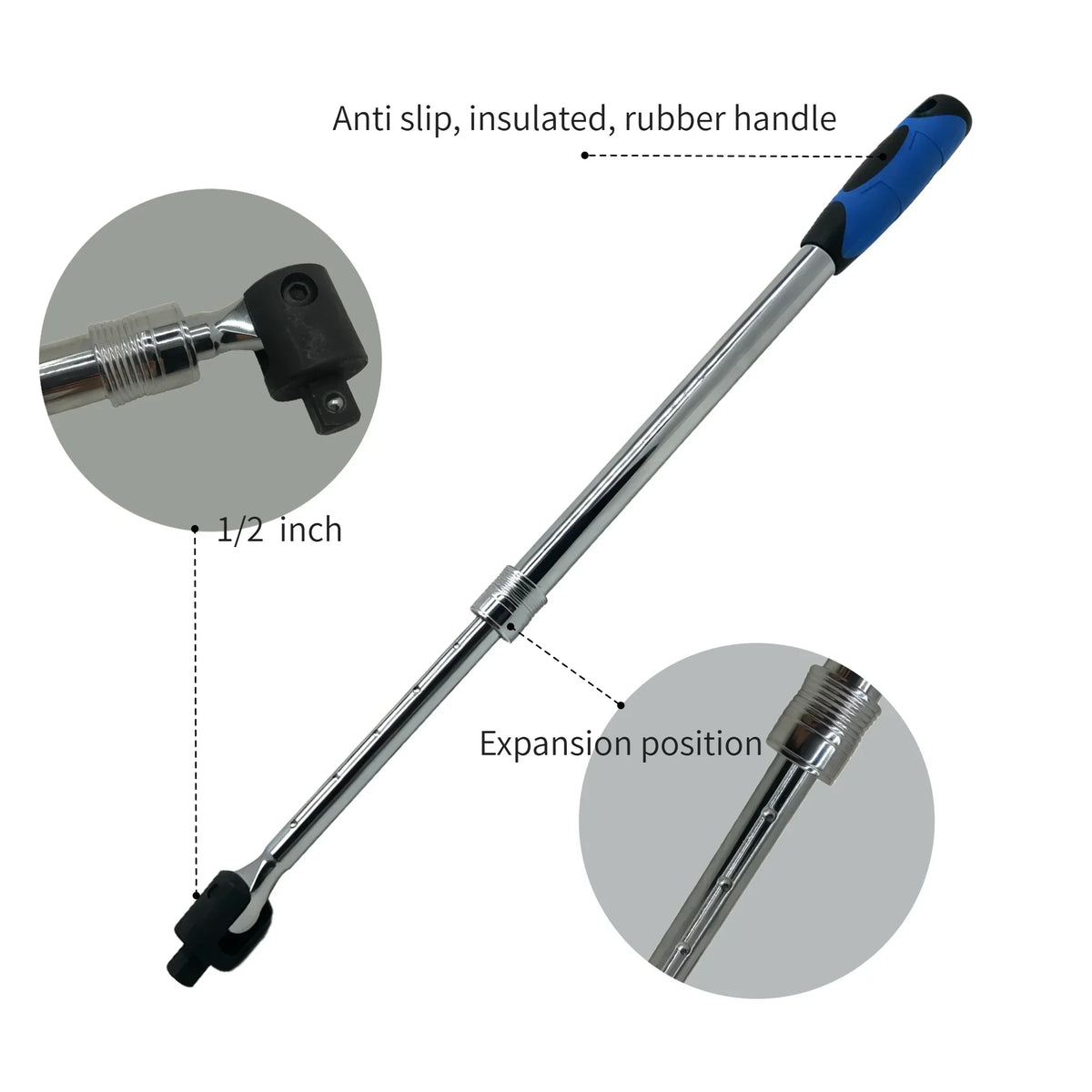 1/2-Inch Drive Heavy Duty Breaker Bar 450-600mm Telescopic Torque Wrench for Car Repair