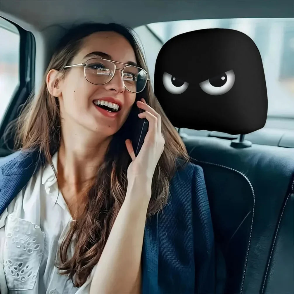 Cartoon Eyes Print Car Headrest Covers, Set of 2