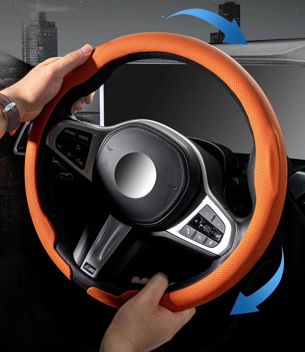 Ultra-Thin Faux Leather Steering Wheel Cover, 38cm, D or O Shape