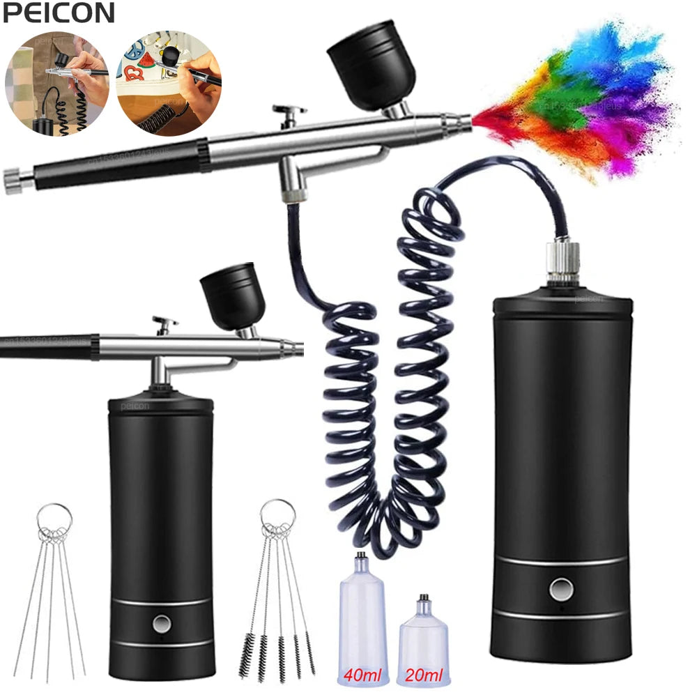 Airbrush with Compressor Portable Airbrush Paint Spray Mini Spray Gun Wireless Air Brush Painting Airbrush Kit with Compressor