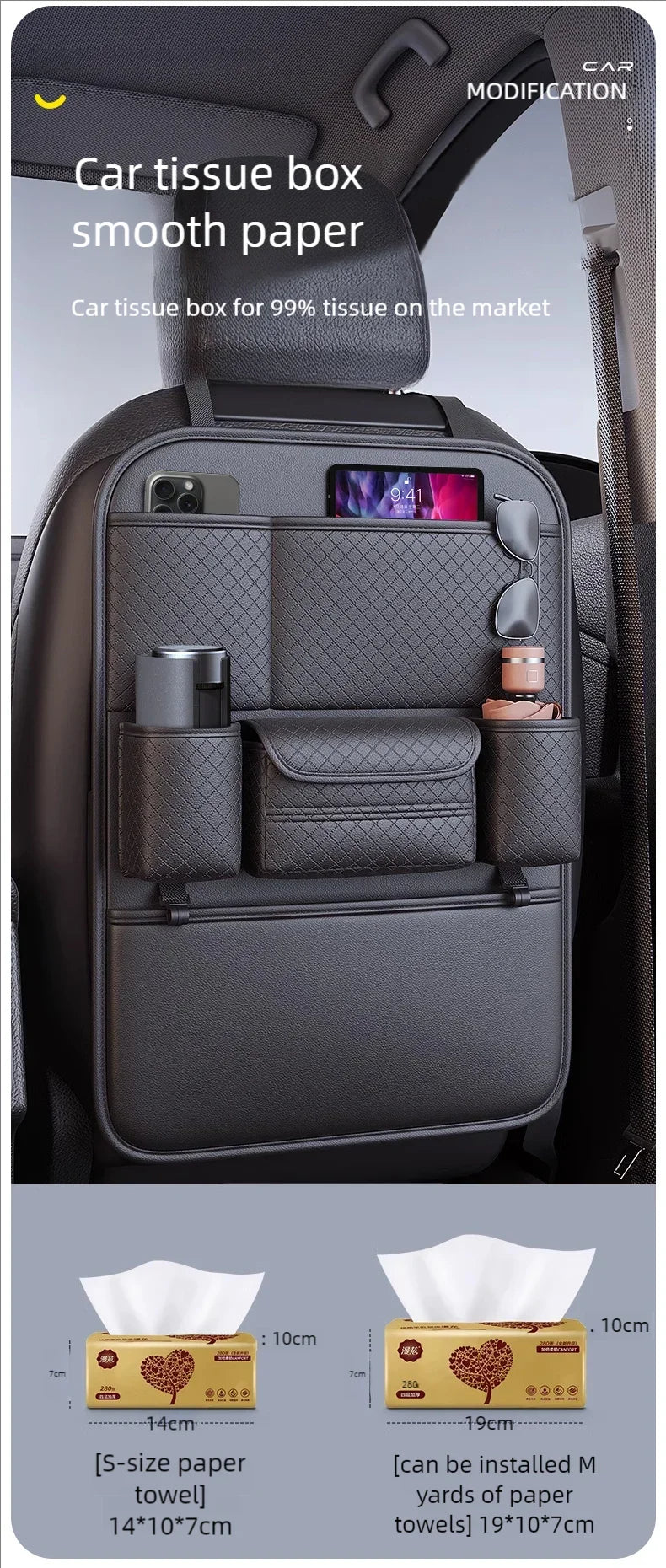 Car Seat Back Organizer with Kick Mat