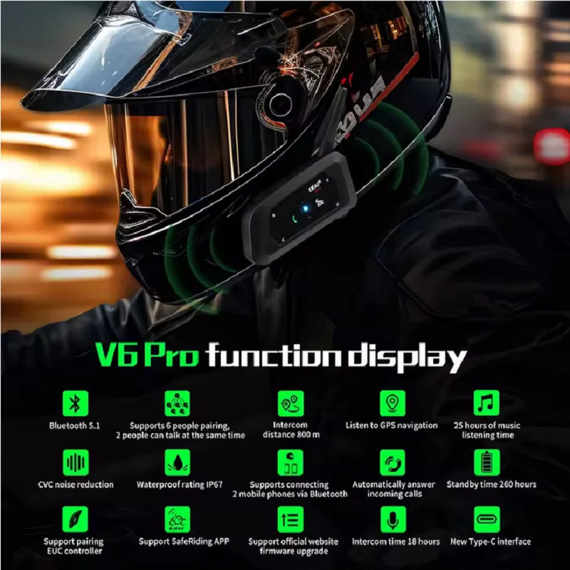 EJEAS V6 Pro+ Motorcycle Bluetooth Intercom Headset, 800m IP67 - image 2
