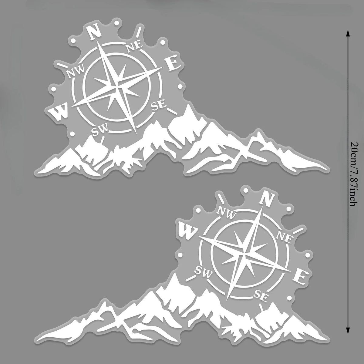 2D Mountain Compass Vinyl Decals for Car, Camper Van and RV