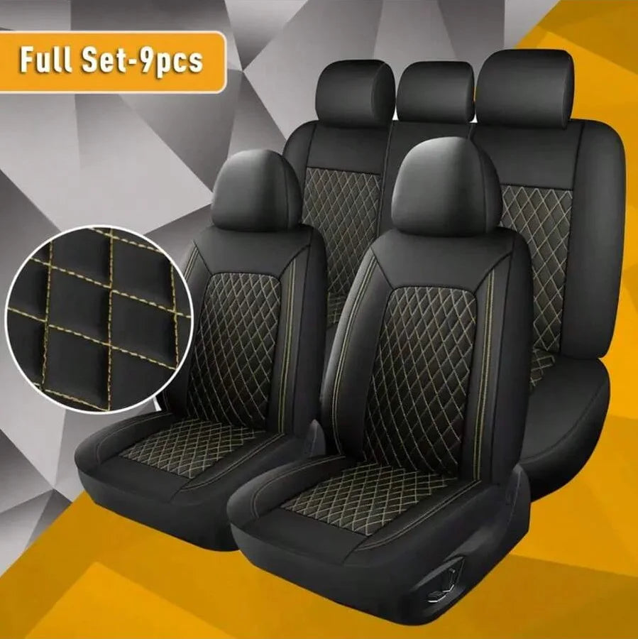 Quilted PU Leather Car Seat Covers, Full 9-Piece Set