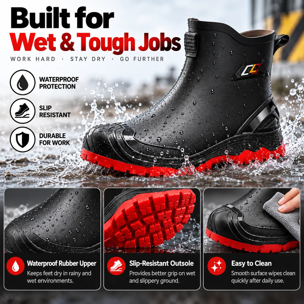 Men's Rain Boots Waterproof Rubber Work Boots Anti-Slip Fishing Gardening Farm Kitchen Outdoor Shoes