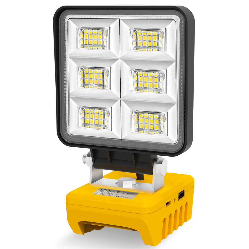 5200LM Portable 48W LED Work Light Cordless Work Light Adjustable Base Rechargeable LED Flood Light Compatible With DeWalt