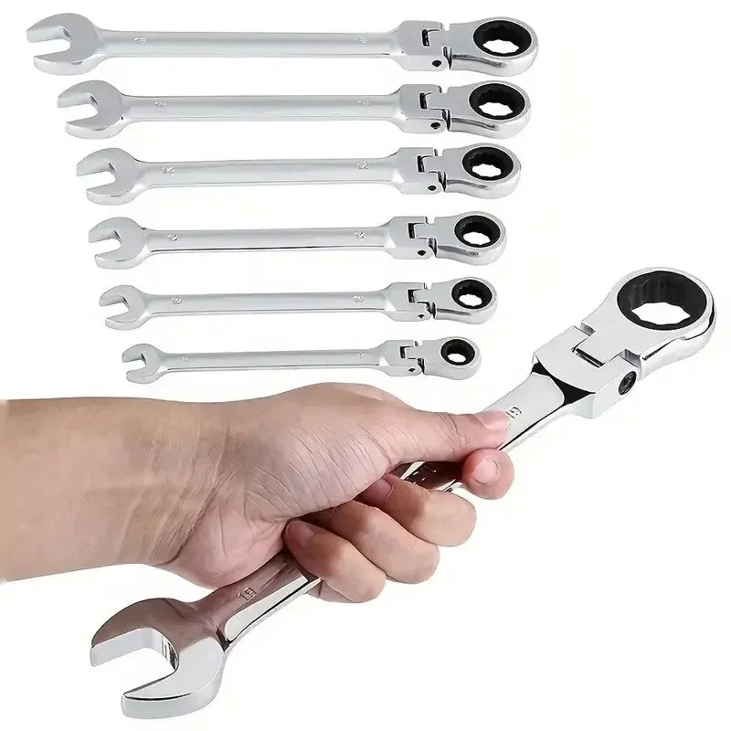 Ratcheting Combination Wrench Set, 6-22mm Metric Flex Head Ratcheting Wrench, Chrome Vanadium Steel Spanner with Bag