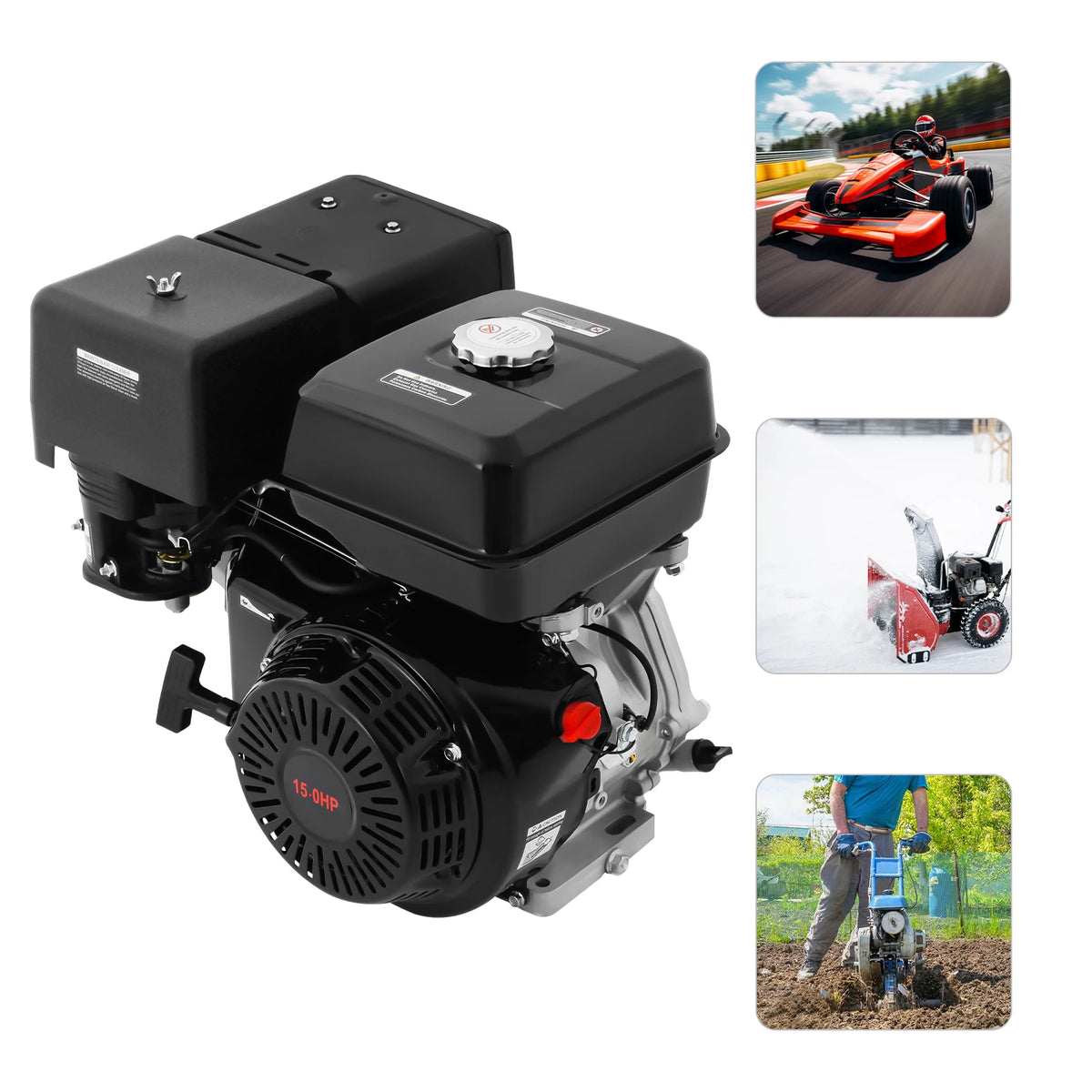 420cc 15HP Gas Engine, 4-Stroke OHV, Pull Start