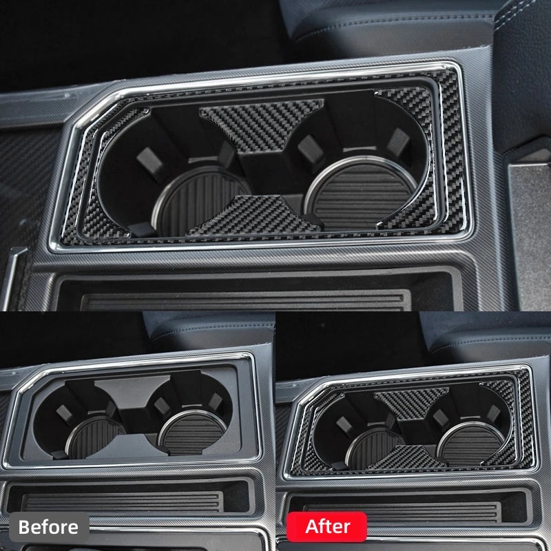 For Ford F150 Raptor 2016-2020 Accessories Carbon Fiber Interior Car Central Water Cup Holder Frame Stickers Trim Decor Cover