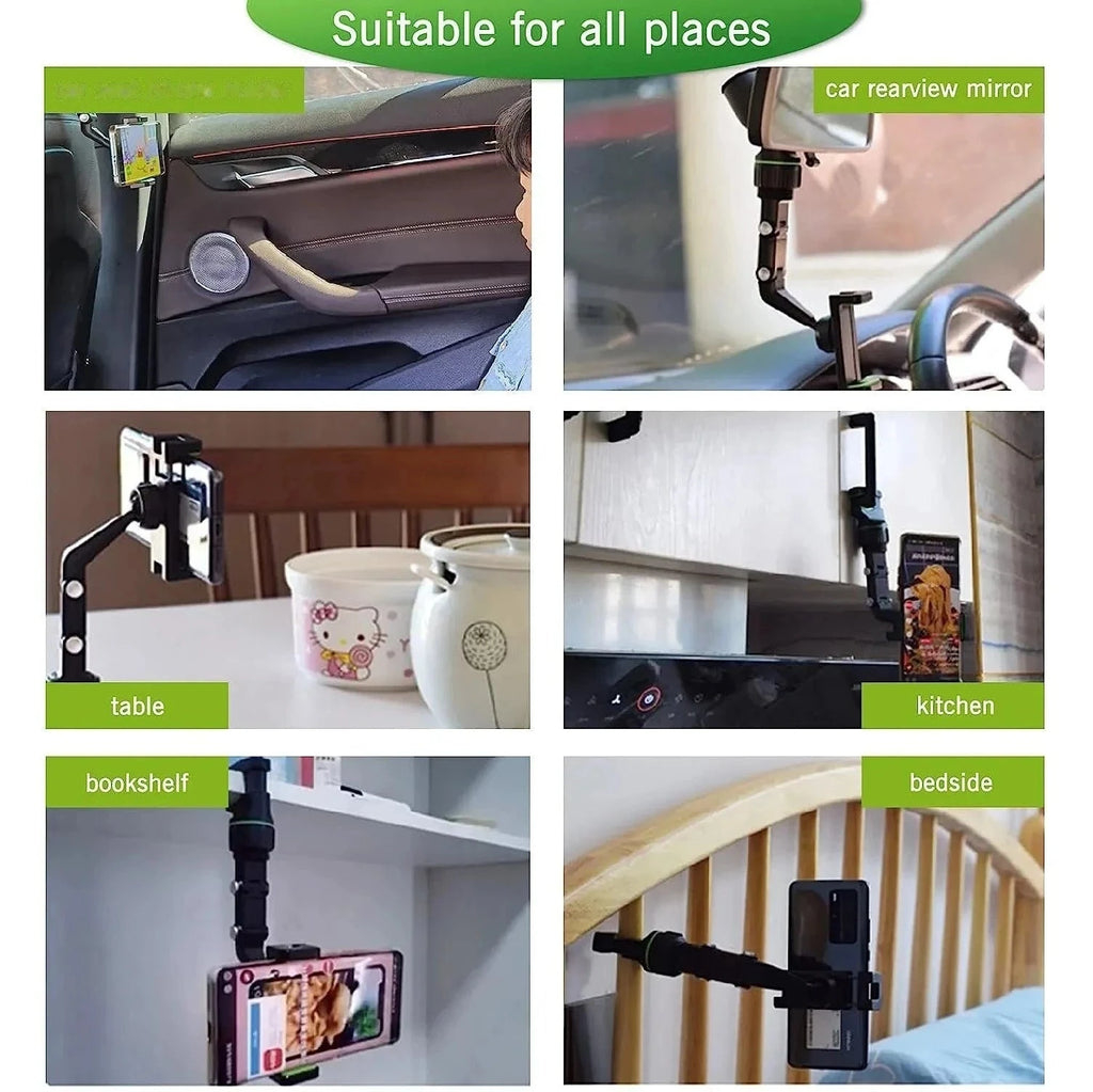 360° Rearview Mirror Phone Holder – Retractable Car Mount