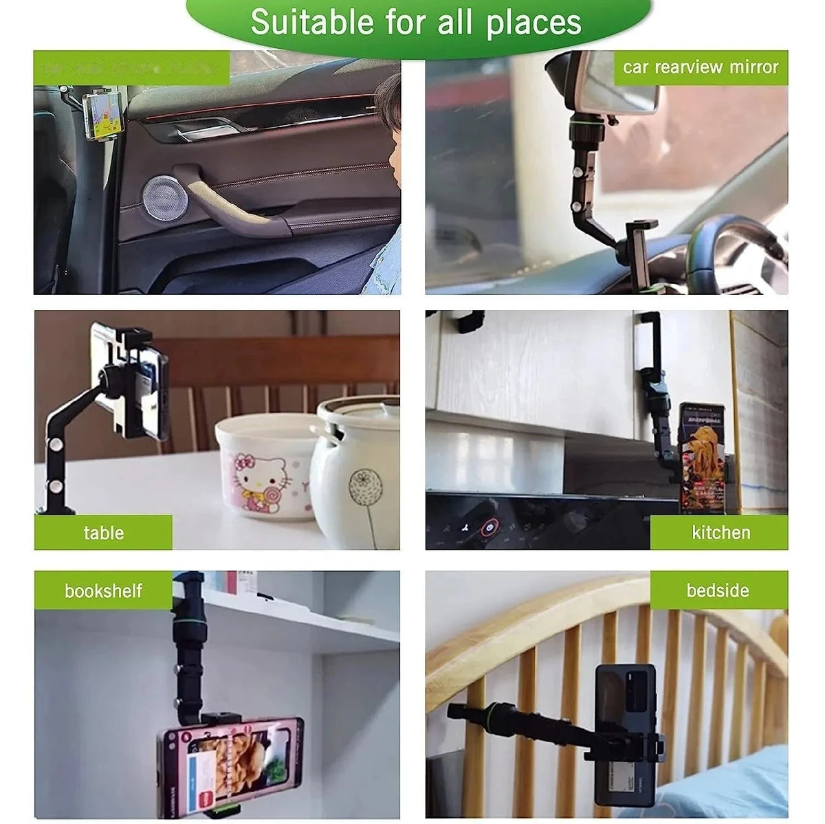 360° Rearview Mirror Phone Holder – Retractable Car Mount