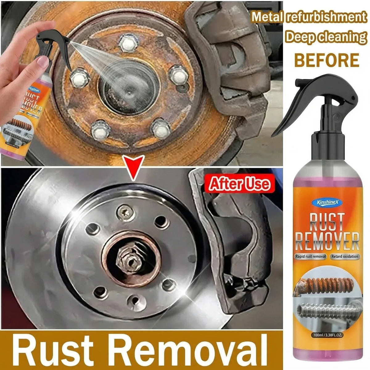 Car Rust Remover Spray for Metal, Brakes and Chrome, 100 ml