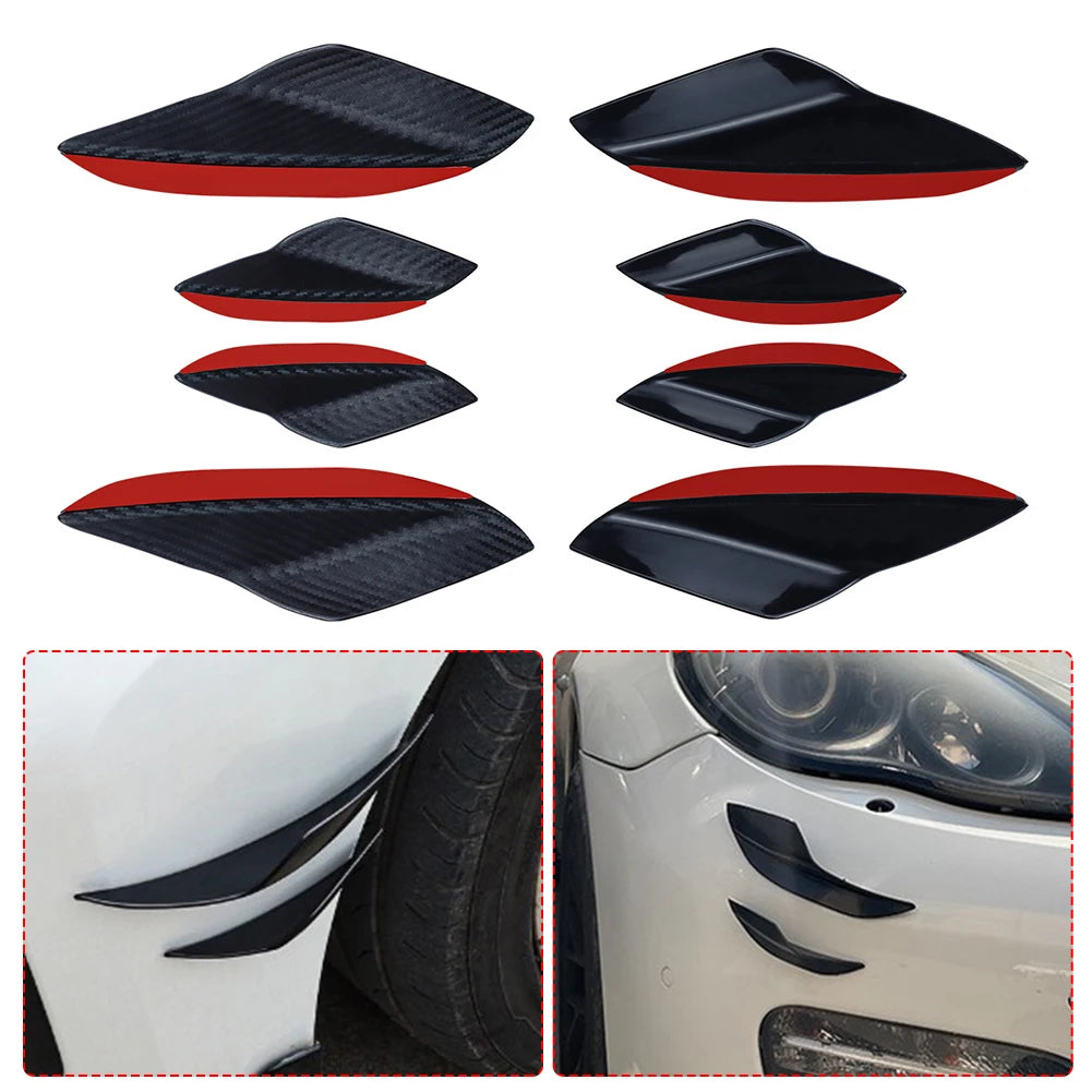 Universal Carbon Fiber Front Bumper Lip Spoiler Fin Kit - 4 Piece - image 2