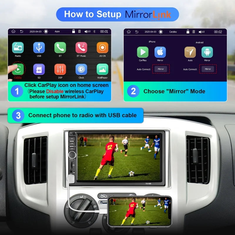 7-Inch Wireless CarPlay and Android Auto Car Stereo with Backup Camera Input