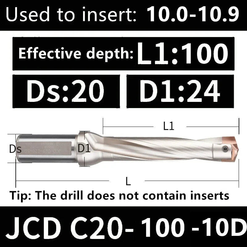Indexable U Drill with Internal Cooling, 3D-10D, 10-25mm Diameter