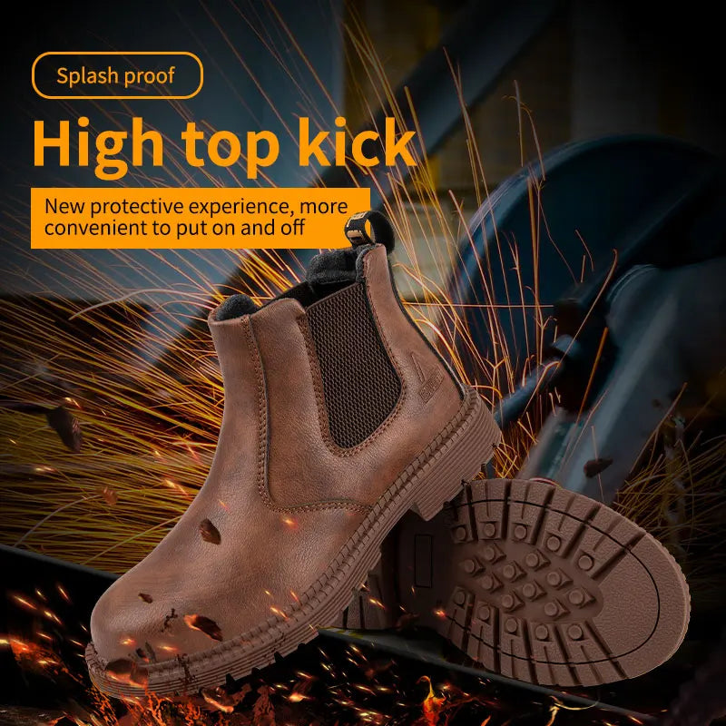 Waterproof Steel Toe Leather Safety Work Boots for Construction, Brown
