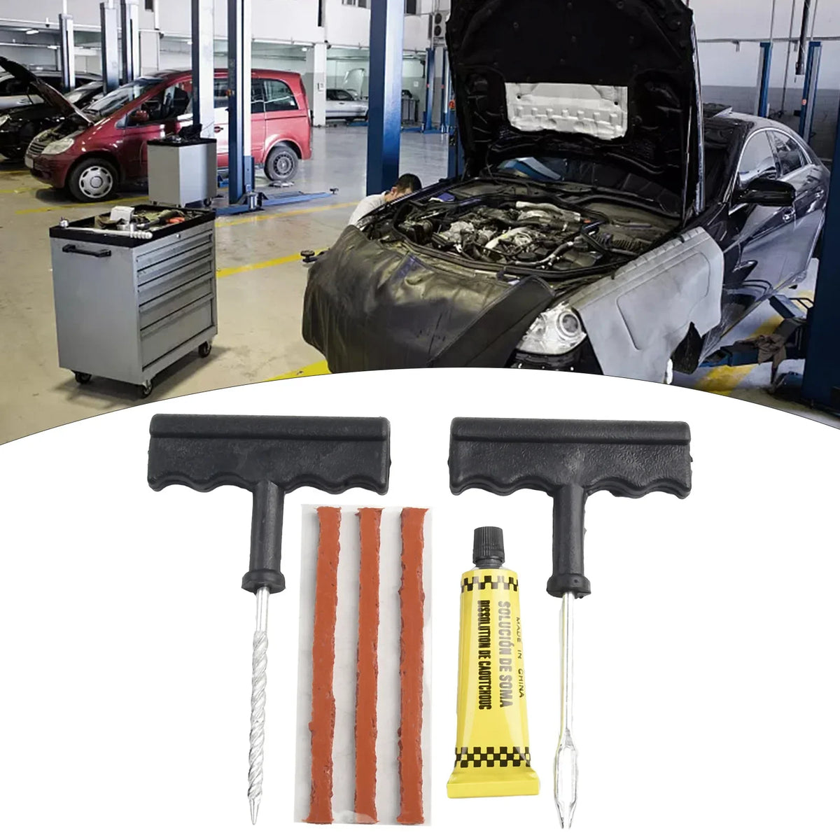 Tubeless Tire Puncture Repair Kit Suitable for Cars Vans and Motorbikes