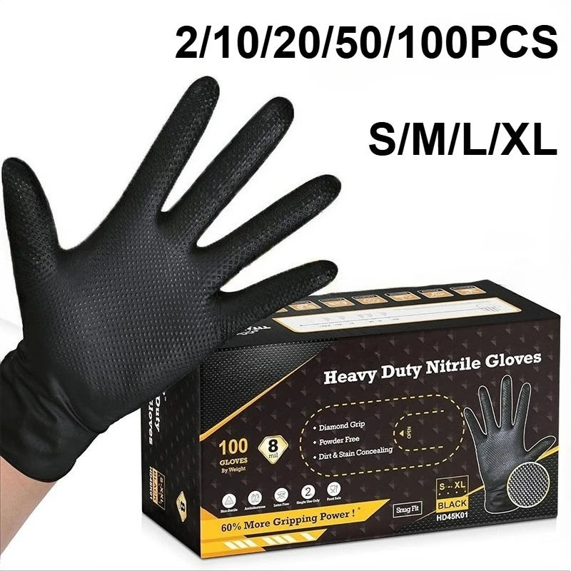 8-Mil Heavy-Duty Black Nitrile Gloves, Diamond Texture