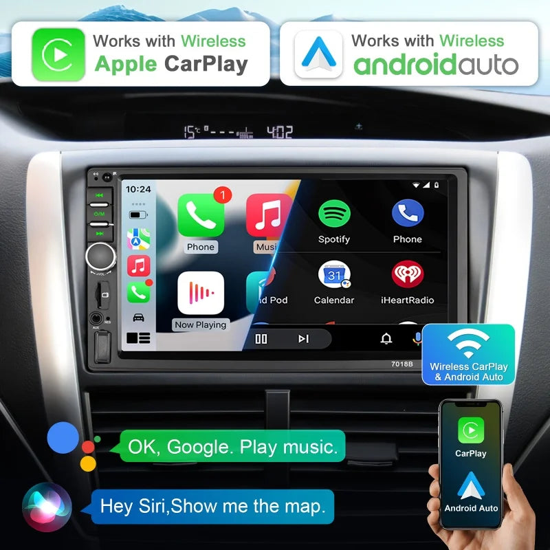 7-Inch Wireless CarPlay and Android Auto Car Stereo with Backup Camera Input