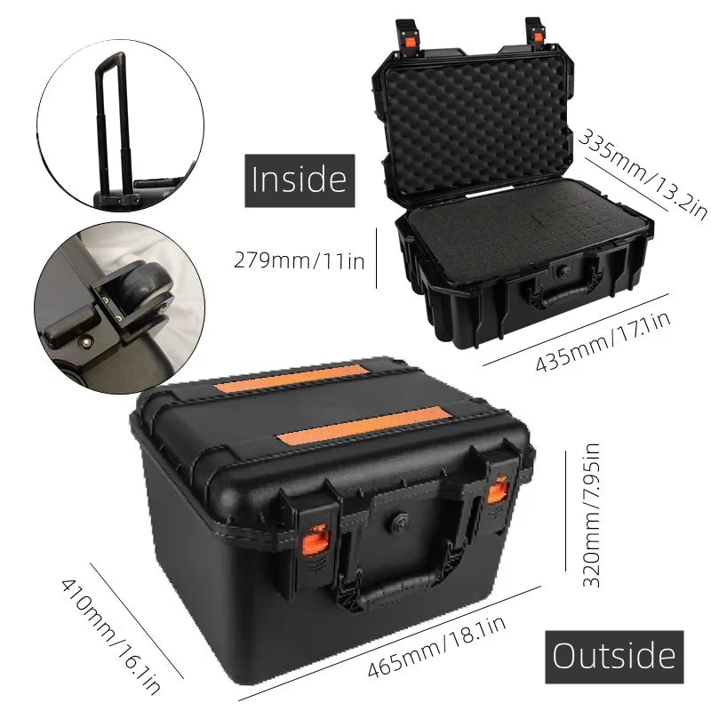 Large ABS Waterproof Hard Carry Case Tool Box on Wheels Safety Instrument Trolley