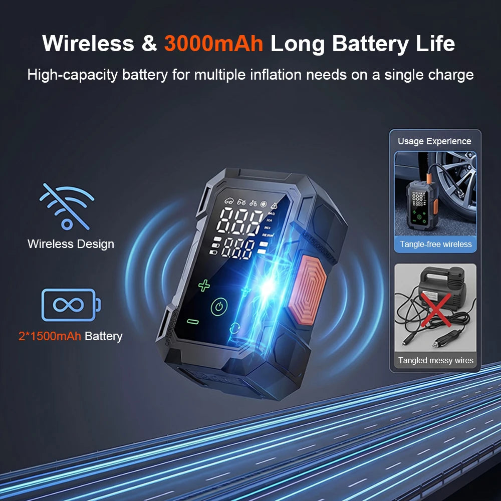 Cordless Portable Tire Inflator Air Pump with Digital Pressure Gauge LED Light