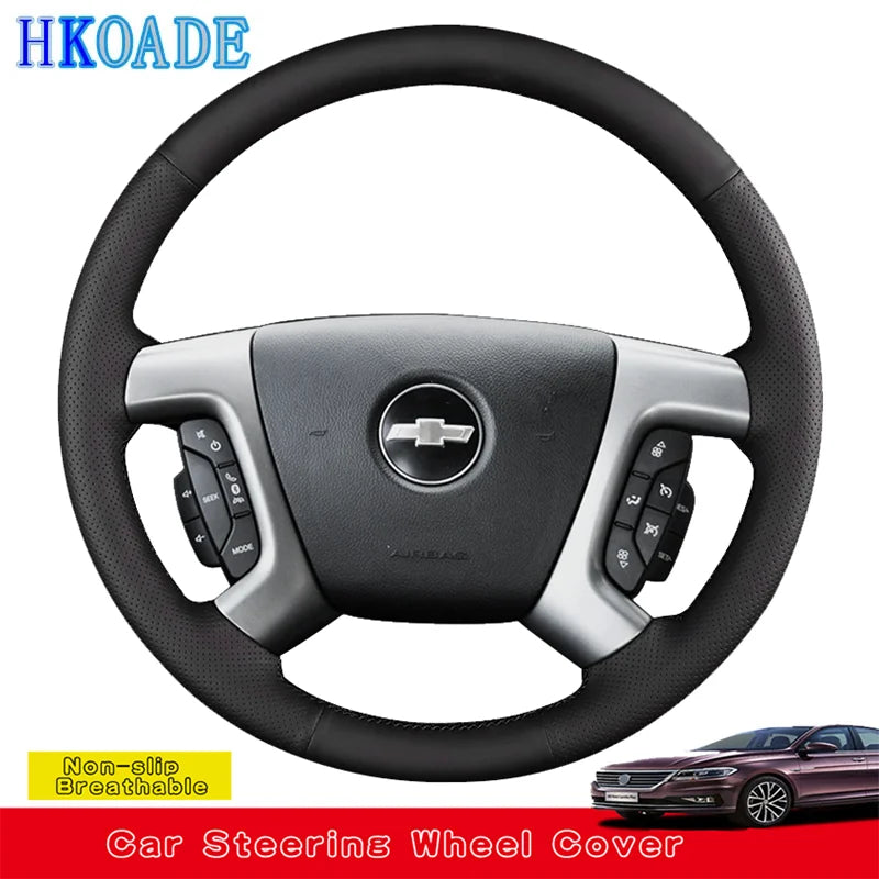 Genuine Leather Steering Wheel Cover for Chevy Silverado & GMC Sierra